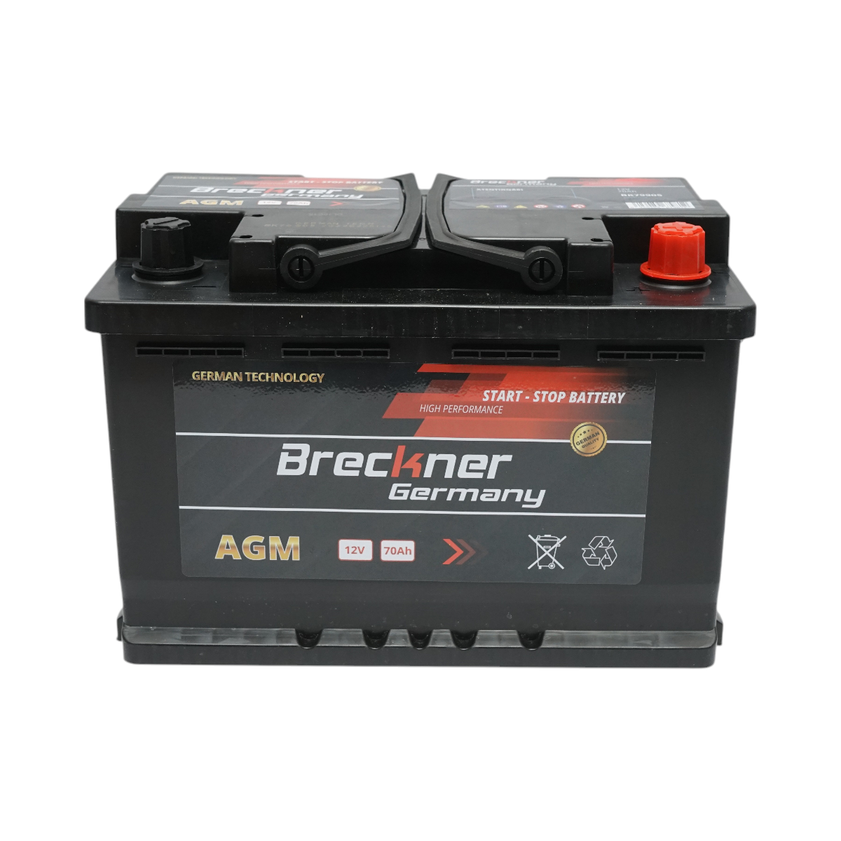 AGM start-stop car battery 12V 70 Ah, 900A at start 275x175x195mm Breckner Germany